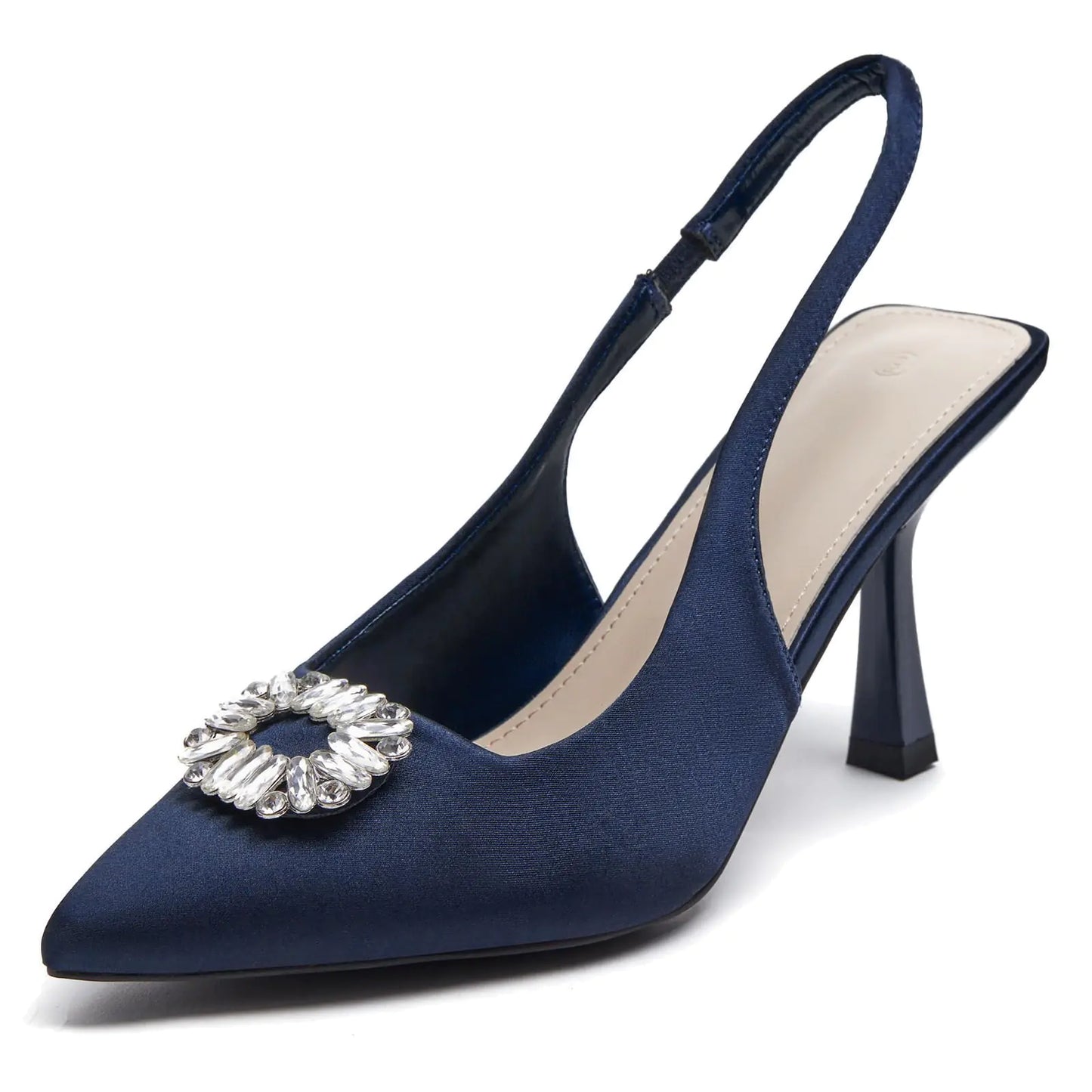 Womens Slingback Heels Rhinestone Closed Pointed Toe Wedding Party Dress Pumps Shoes Dark Blue