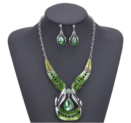 Geometric Rhinestone Ear Cuff and Necklace Set