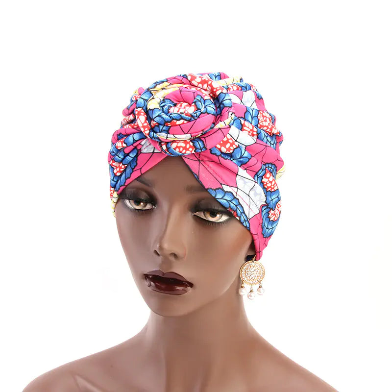 Ethnic Swirl Knotted Headscarf Hat, African Fashion Hat