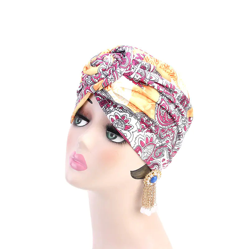 Ethnic Swirl Knotted Headscarf Hat, African Fashion Hat