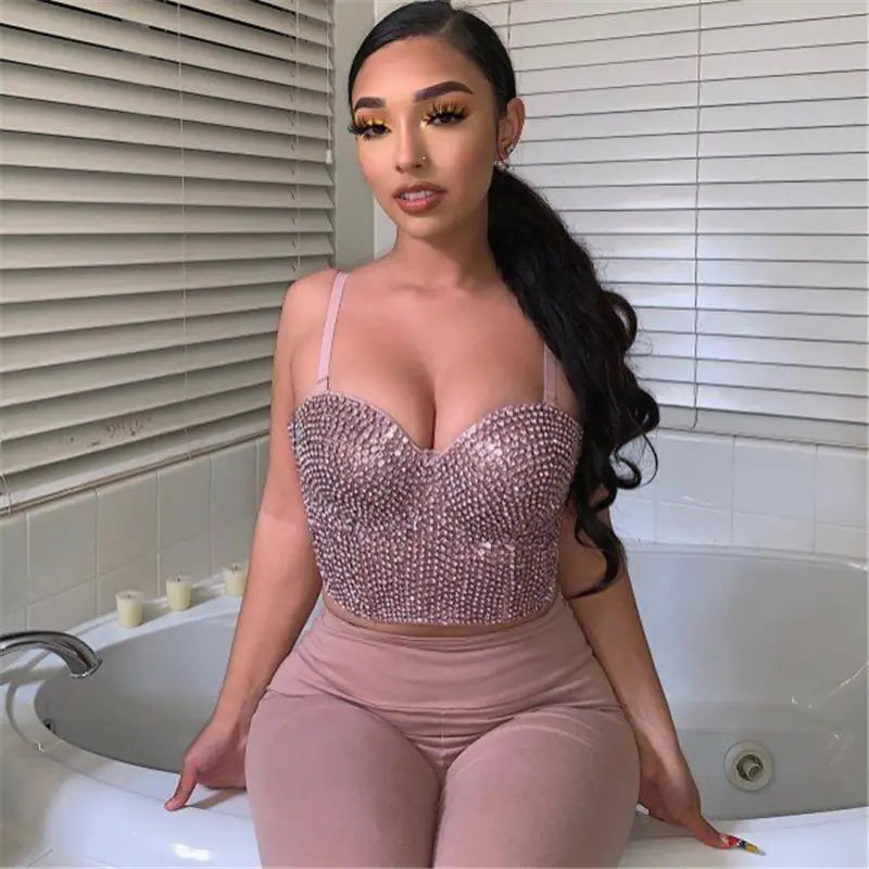 Sexy Rhinestone Spaghetti Strap Top for Performances