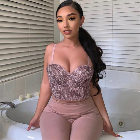 Sexy Rhinestone Spaghetti Strap Top for Performances