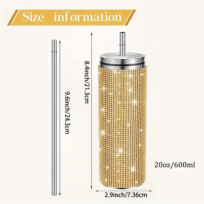 Rhinestone Bling Stainless Steel Tumbler with Straw