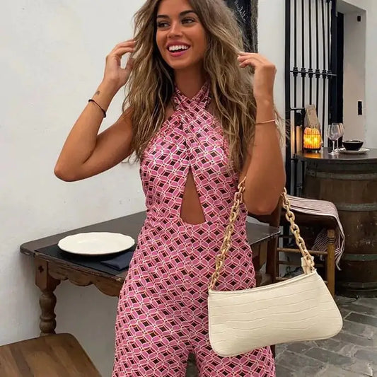High Waist Casual Cross Jumpsuit for Women