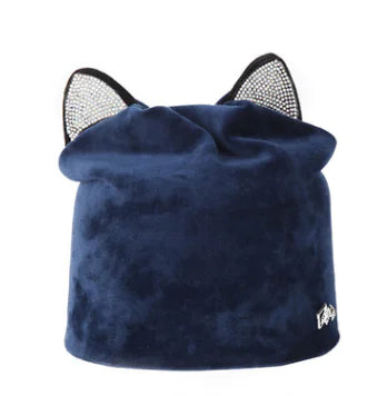 Cat Ear Rhinestone Beanie Hat for Women