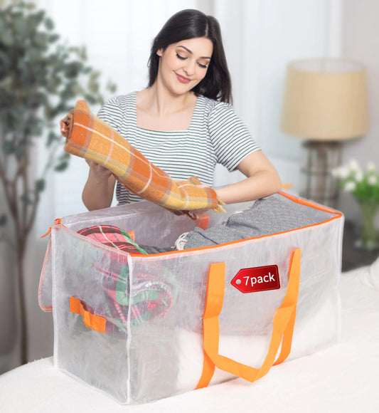 7 pack Clear Moving Bags - Extra Large Heavy Duty Waterproof Clear Storage BagsBackpack Straps for Packing or TravelOversized Foldable Moving Totes for ClothesAlternative To Moving Box