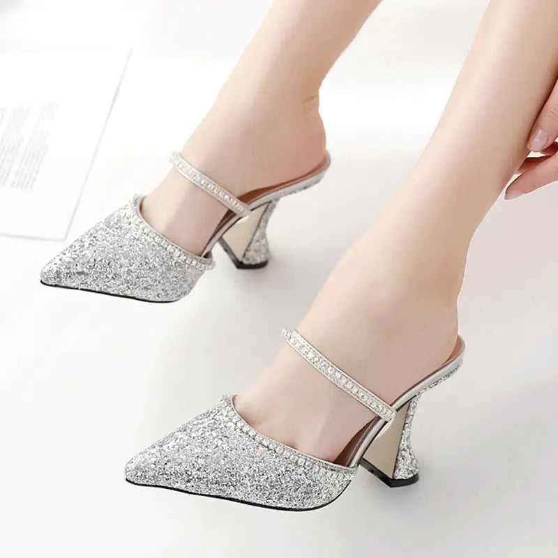 Sparkly Rhinestone Heels and Slide Sandals Combo