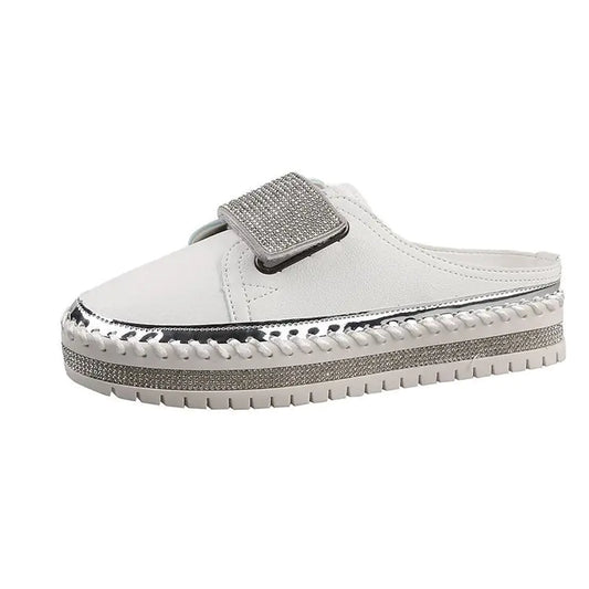 Flat-Bottom Rhinestone Baotou Semi Slippers Trendy