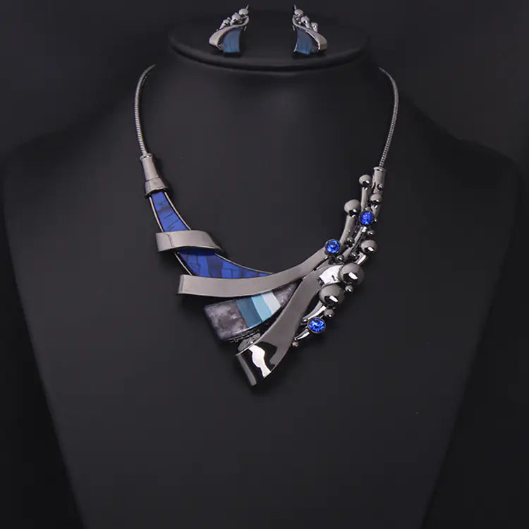 Luxury Gemstone Geometric Short Necklace Set