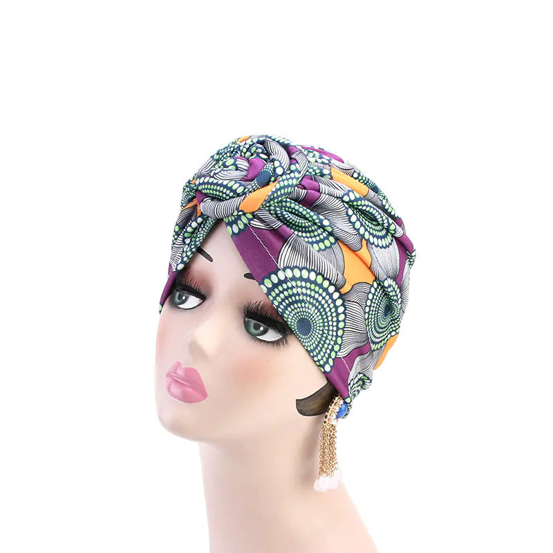 Ethnic Swirl Knotted Headscarf Hat, African Fashion Hat