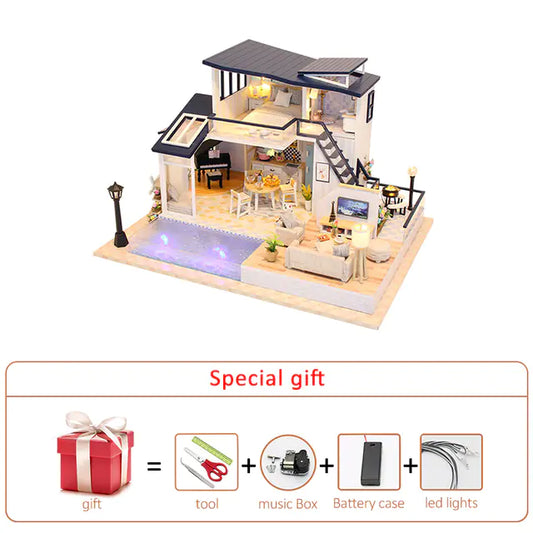 DIY Sound-Light Model Toy Cabin for Christmas Gift