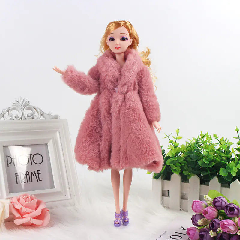 30cm Barbie Doll Wedding Dress with Fur Coat