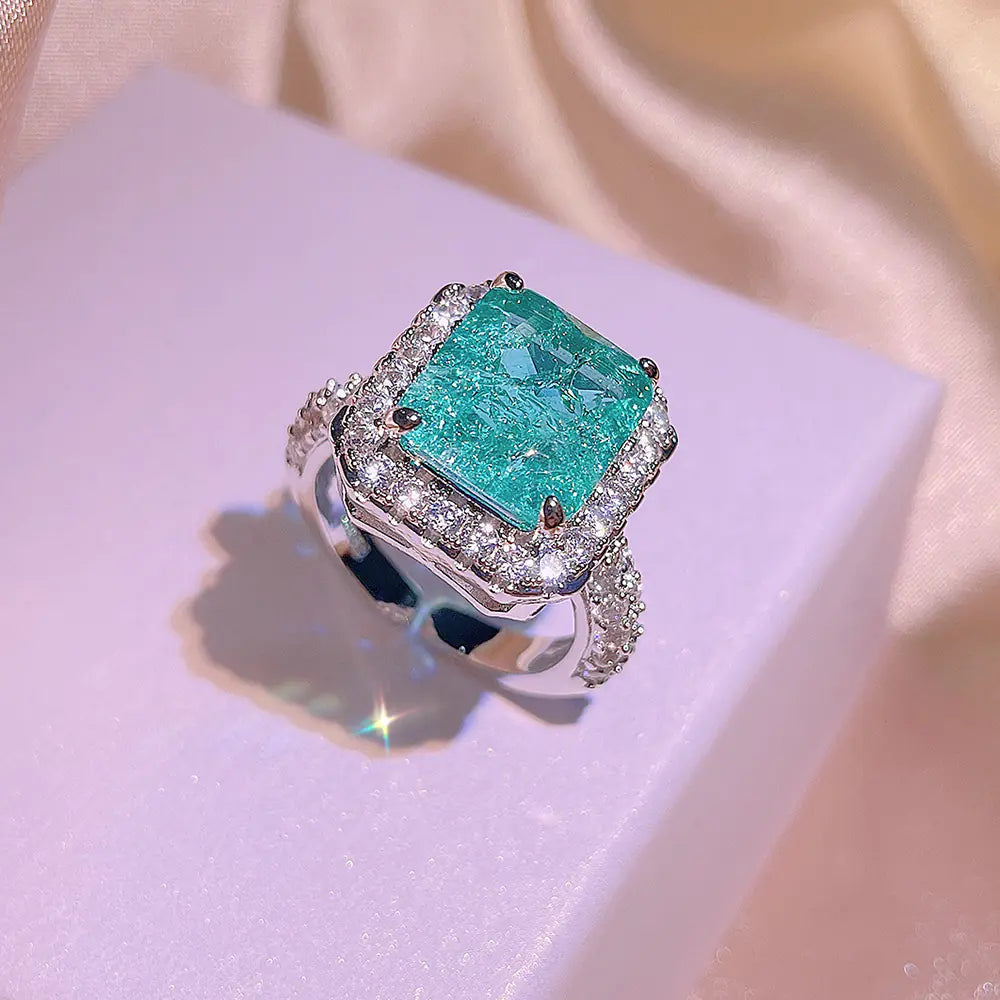 Paraiba Simulation Rings and Ear Studs Necklace Set