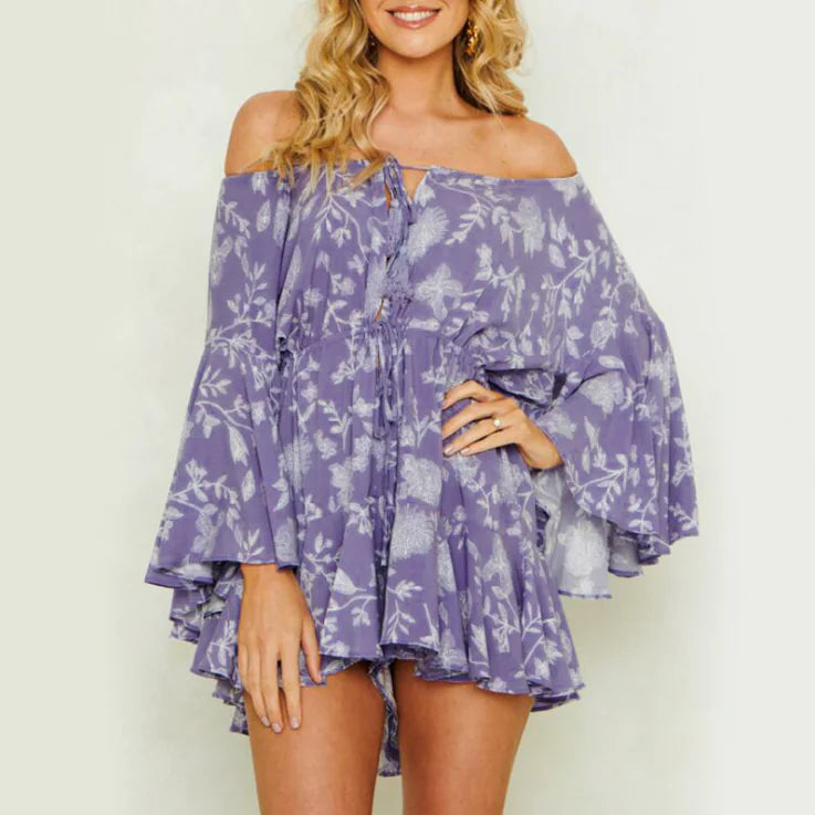 Off-Shoulder Fringe Tie Jumpsuit (Loose Fit)