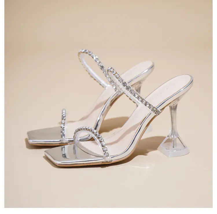 Summer Rhinestone High Heel Transparent Sandals
