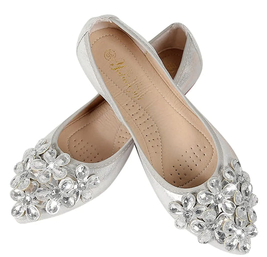 Womens Rhinestone Flats Sequins Wedding Shoes Comfort Pointed Toe Ballet Flat Shoe Low Heel Dress Shoe (Silver Flower Adult Women 9 Numeric US Footwear Size System Medium)