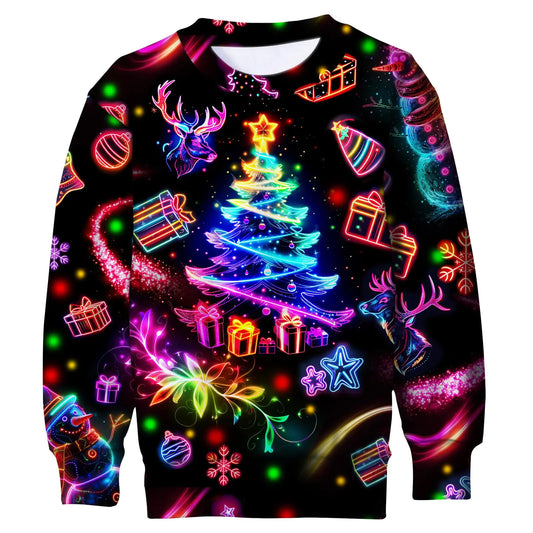 4T 5T Kids Christmas Sweater Boys Girls Neon Xmas Tree Sweatshirt Glow Snowman Reindeer Snowflake Funny Pullover Jumper Tops for Party Holiday New Year