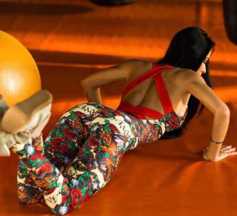 Printed Jumpsuit Yoga Set with Floral Design