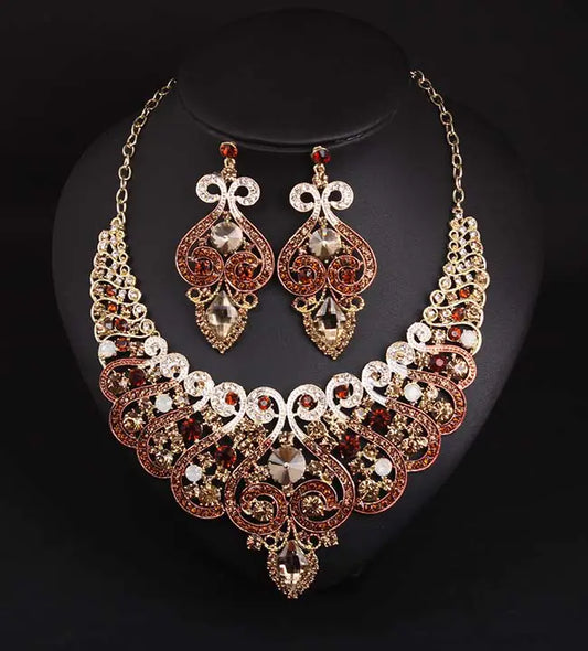 Luxury Rhinestone Necklace and Earring Set for Brides