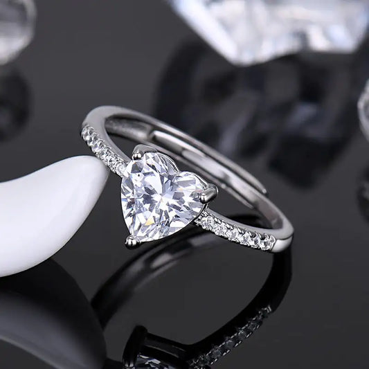 S925 Love Heart Micro Rhinestone Open Diamond Ring