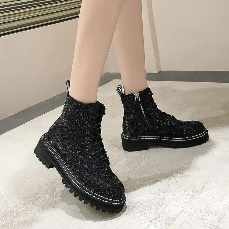 Stylish Rhinestone Short Ankle Boots for Women