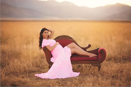 Short Sleeve Off-Shoulder Maternity Dress for Photos - Comfort Gift Box