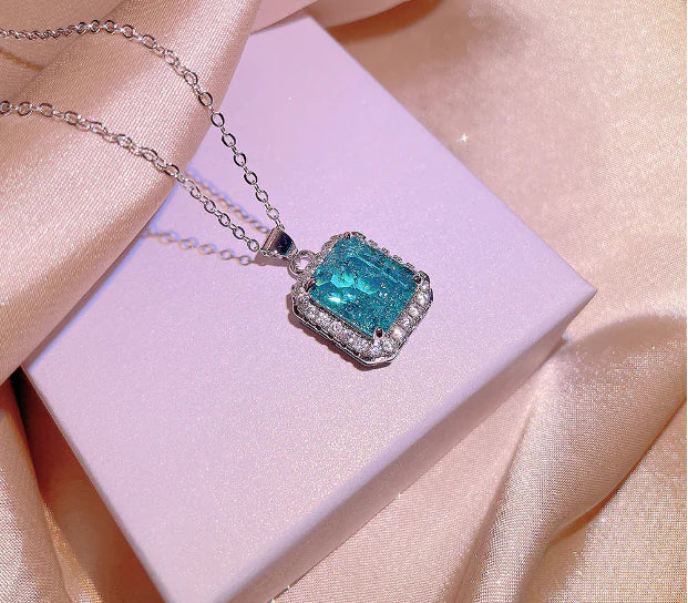 Paraiba Simulation Rings and Ear Studs Necklace Set