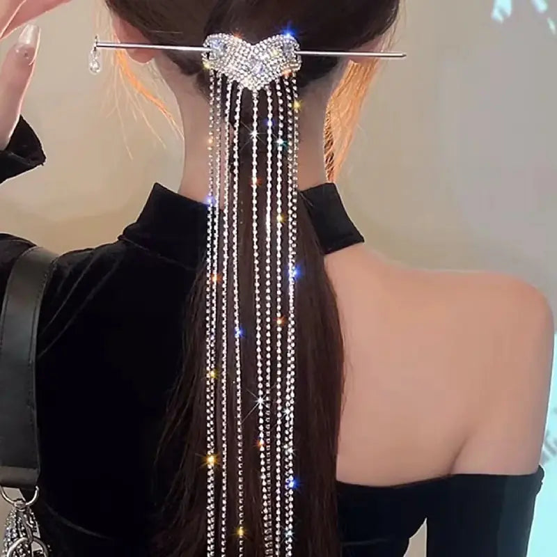 Heart-Shaped Rhinestone Chain Hairpin for Women