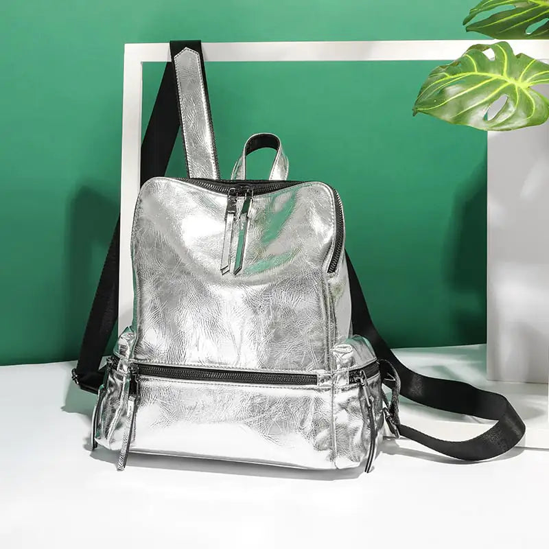 Trendy Silver Reflective Backpack for Women