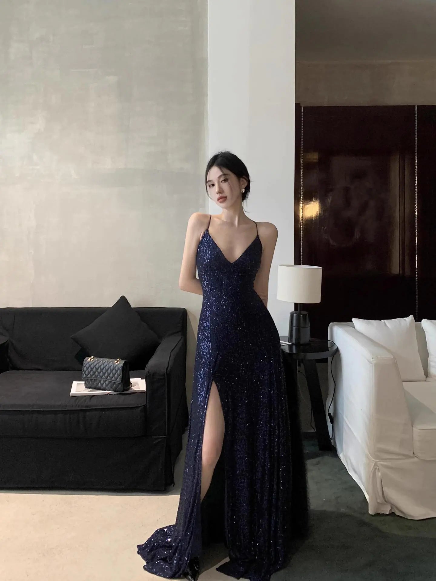 "Elegant V-Neck Sequin Maxi Dress for Women"