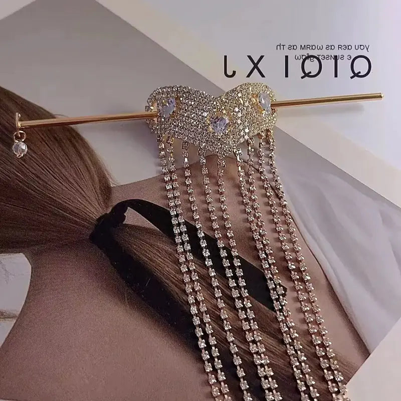 Heart-Shaped Rhinestone Chain Hairpin for Women