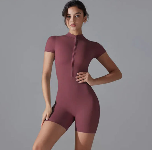 Short-sleeve Zipper Sports Jumpsuit