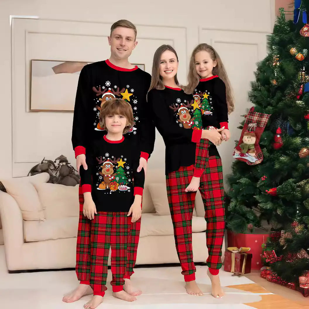 Cartoon Reindeer Christmas Family Pajama Set
