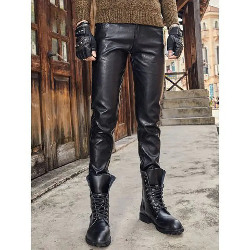 Genuine Leather Retro Slim Fit Biker Pants