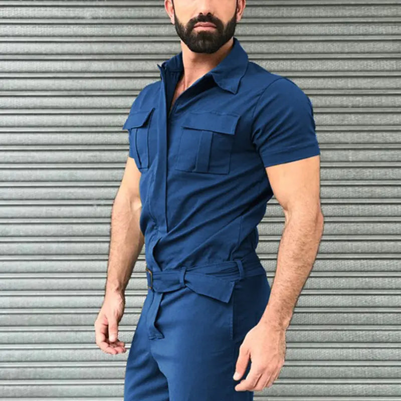 Men's Belted Workwear Jumpsuit - Casual Pants