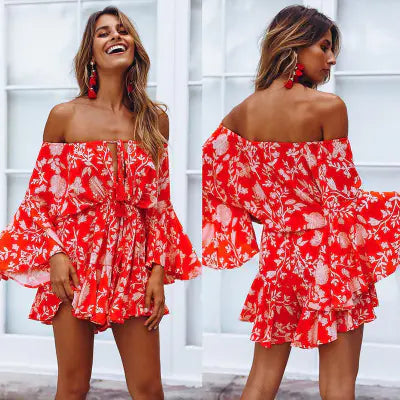 Off-Shoulder Fringe Tie Jumpsuit (Loose Fit)