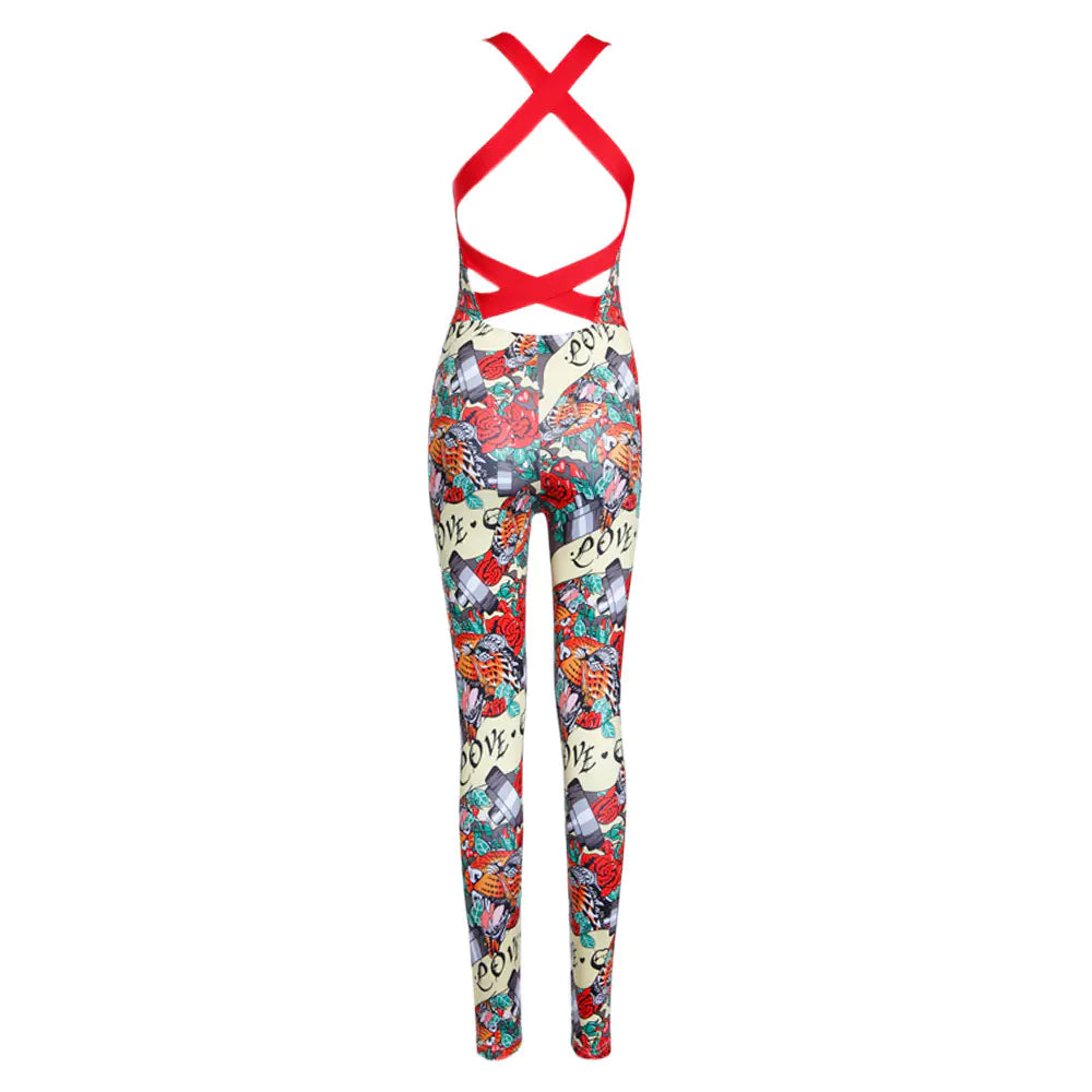 Printed Jumpsuit Yoga Set with Floral Design