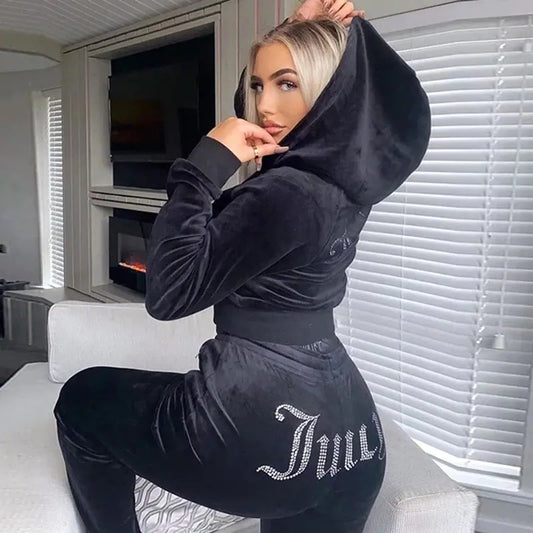 Fashion Rhinestone Velour Tracksuit