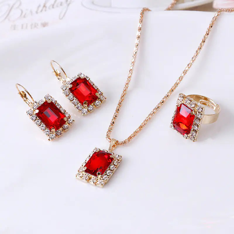 The Crystal Set Necklace Earring Ring Three-piece Set - Comfort Gift Box