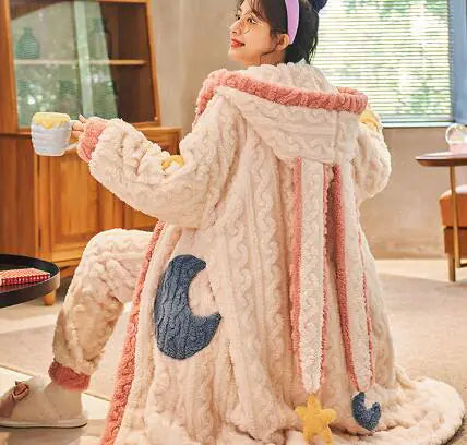 Women's Long Plush Fleece Robe and Pajama Set - Comfort Gift Box