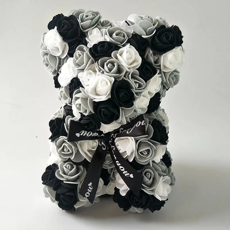 25cm Faux Flower Bear - Rose Gift