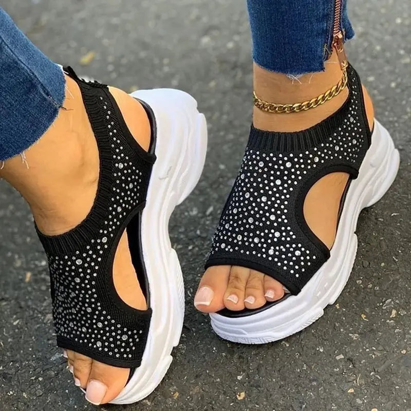 Women's Casual Thick-Soled Rhinestone Sandals