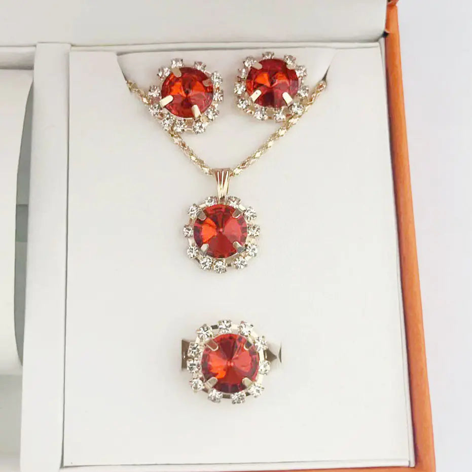Fashion Crystal Jewelry Set: Necklace, Earrings, Rings, Bracelet