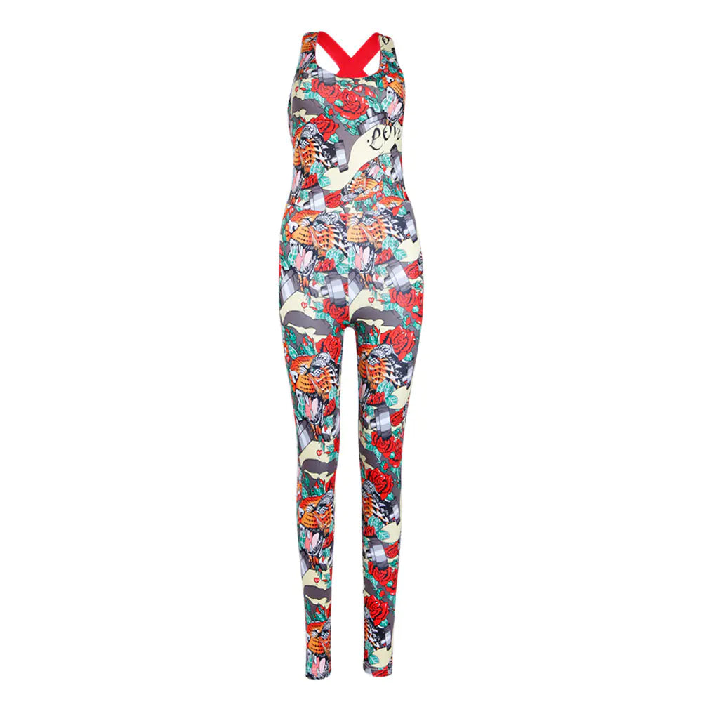 Printed Jumpsuit Yoga Set with Floral Design