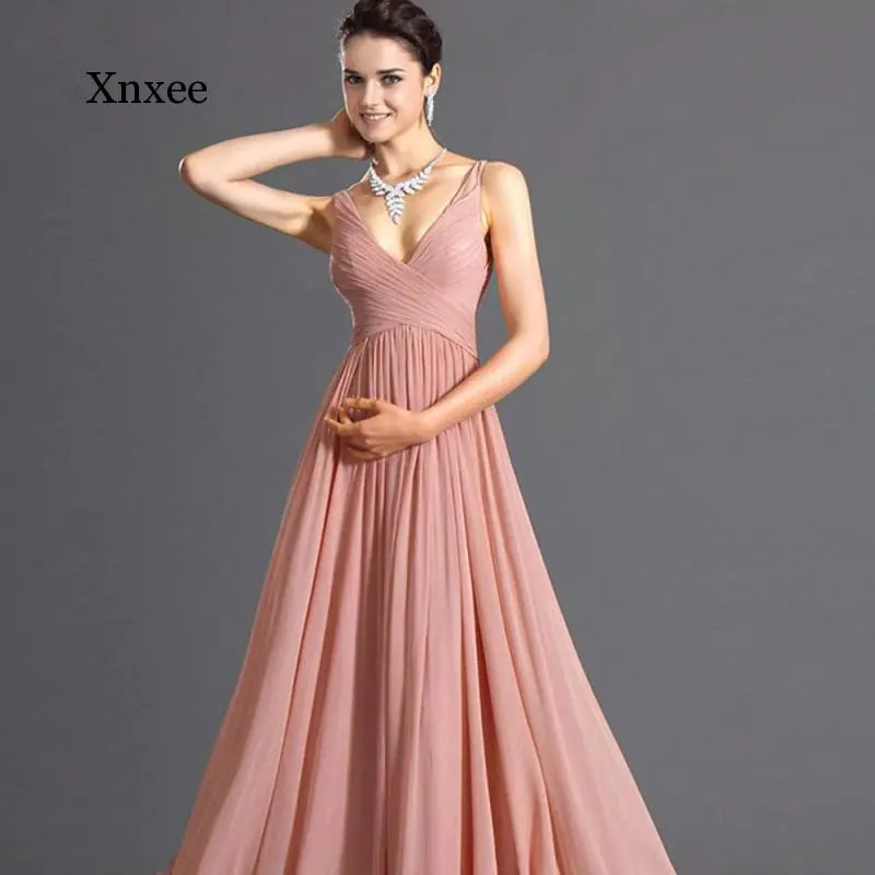Elegant Backless Deep V Neck Chiffon Maxi Dress