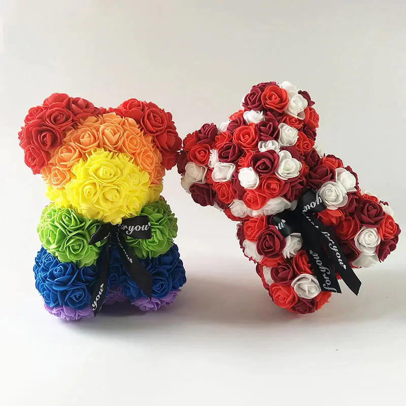 25cm Faux Flower Bear - Rose Gift