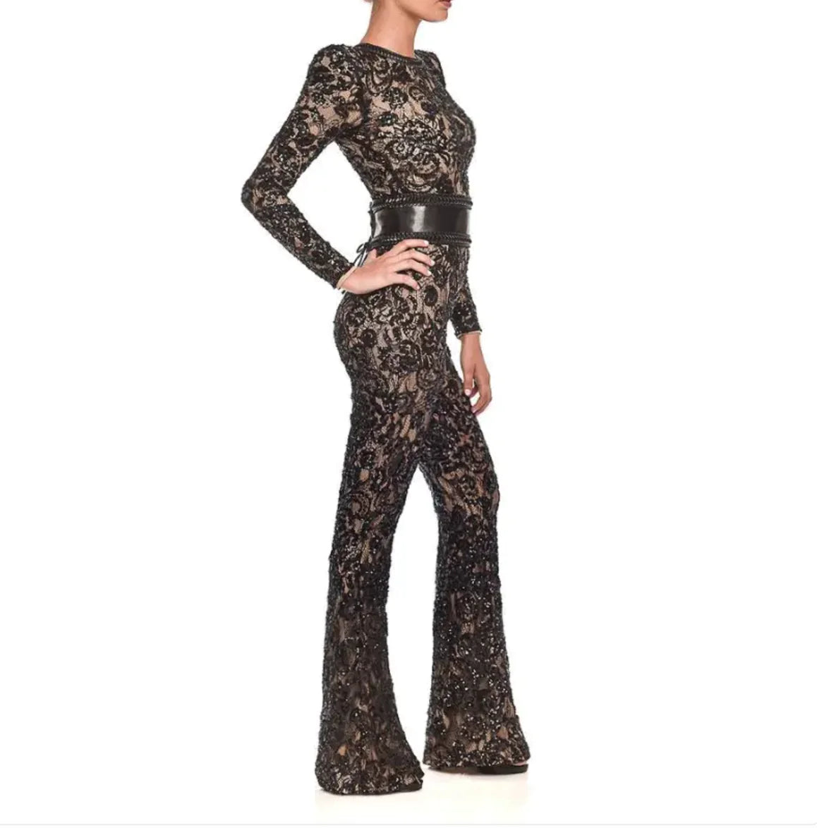 Celebrity-Style Lace Slim Jumpsuit