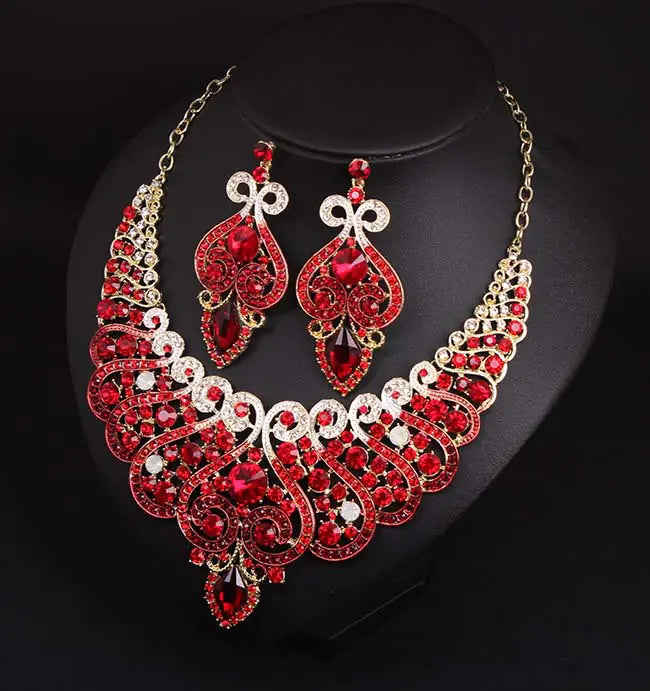 Luxury Rhinestone Necklace and Earring Set for Brides