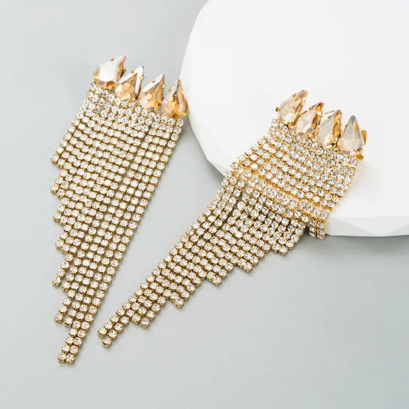 Exaggerated Luxury 925 Silver Rhinestone Tassel Earrings