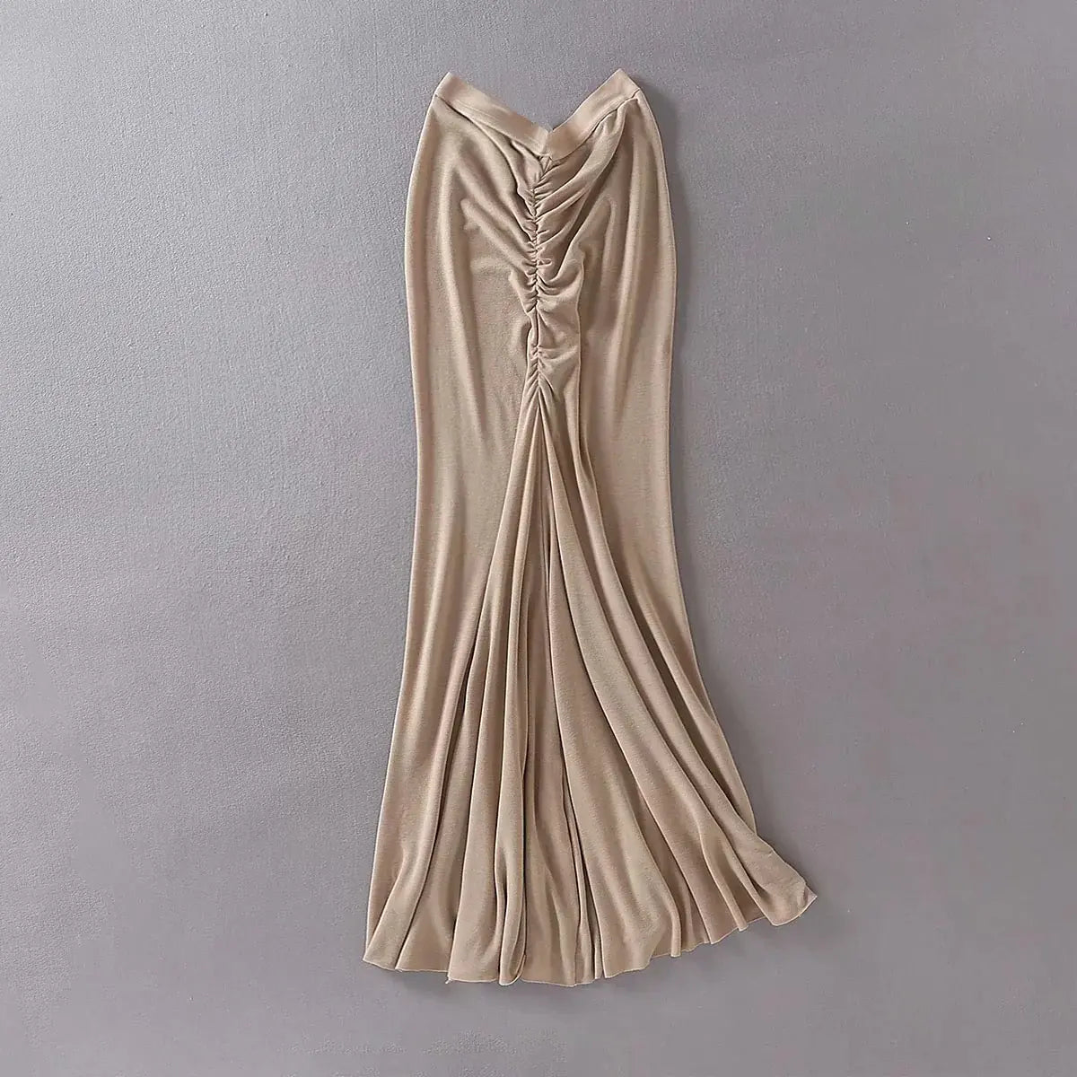 High Waist Pleated Elastic Waist Long Skirt